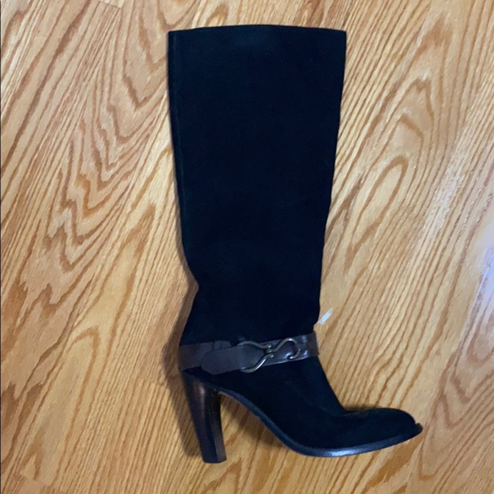 Cole Haan Black Leather w Brown buckle tall boots